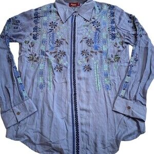 Avani Del Amour Sz Small Embroidered Floral Plaid Shirt Tunic Long Sleeve Button